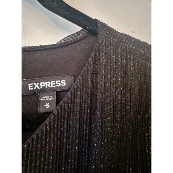 Express Black Party Dress w/ Gold Shimmer & Sheer Sleeves | Size Medium ✨ - Picture 4 of 7